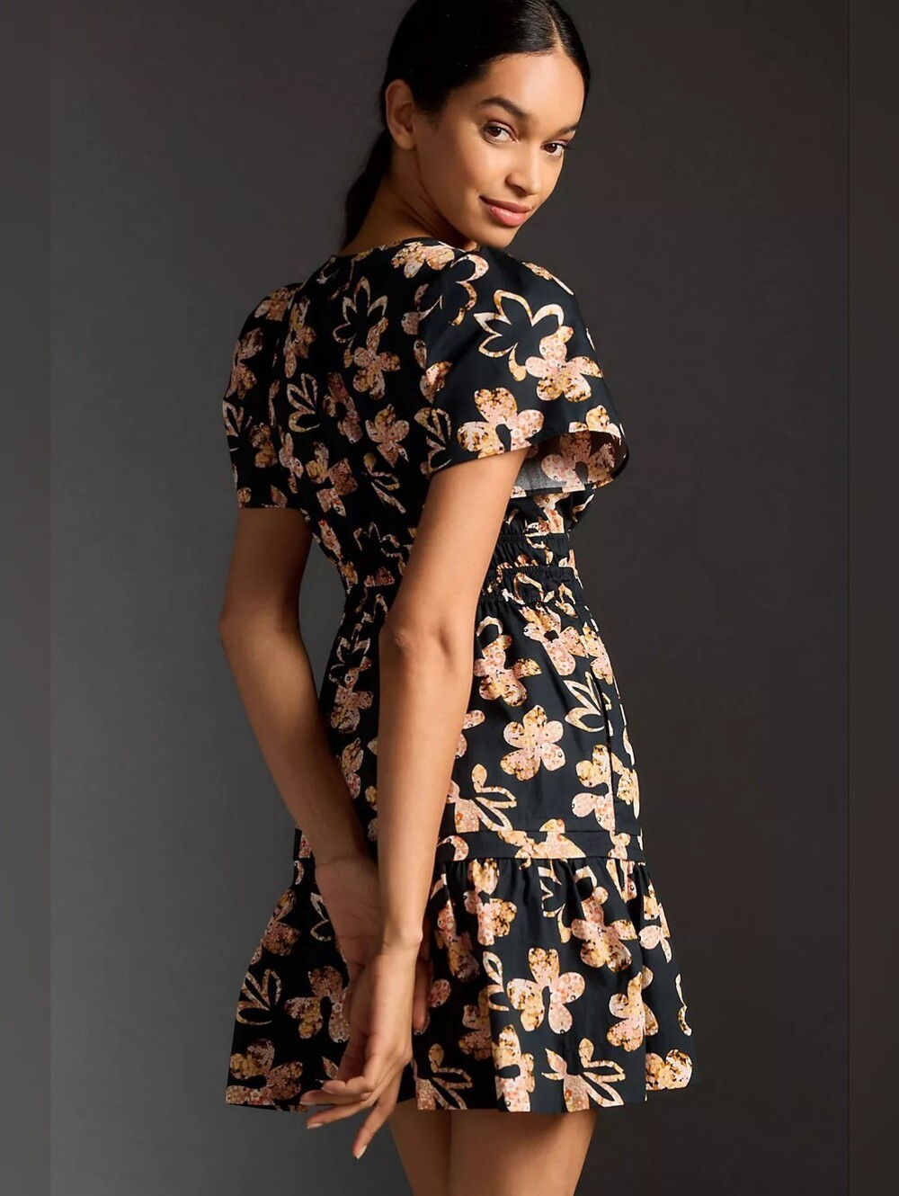 NWOT Anthropolgie 100% Cotton Somerset Mini Dress In Black Floral